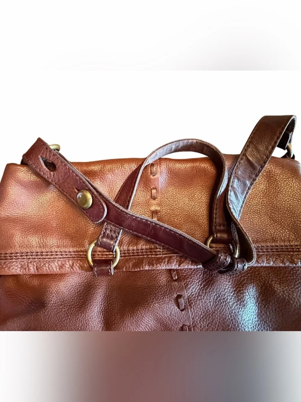 Lucky Brand Abbey Road Fold Over Cinnamon Brown Leather Handbag Shoulder Bag